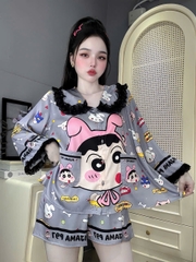 Đồ bộ đùi tay lững phối ren lụa latin