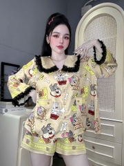 Đồ bộ đùi tay lững phối ren lụa latin
