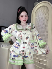 Đồ bộ đùi tay lững phối ren lụa latin