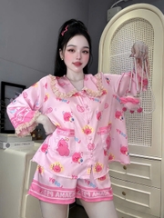 Đồ bộ đùi tay lững phối ren lụa latin