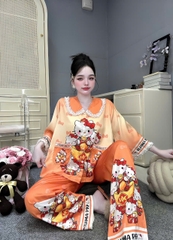 Đồ bộ tay lững phối ren lụa latin