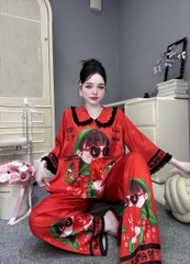 Đồ bộ tay lững phối ren lụa latin