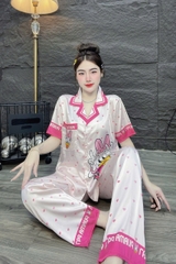 Đồ bộ tay ngắn phối túi lụa latin