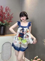 Đồ bộ đùi hai dây cánh tiên lụa latin size dưới 60kg