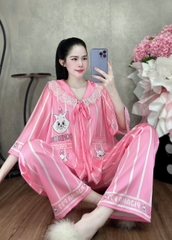 Đồ bộ tay lững phối ren lụa latin size dưới 60kg