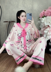 Đồ bộ tay lững phối ren lụa latin size dưới 60kg