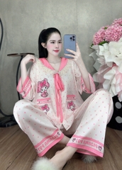 Đồ bộ tay lững phối ren lụa latin size dưới 60kg