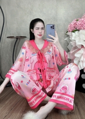 Đồ bộ tay lững phối ren lụa latin size dưới 60kg