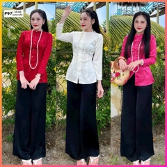 Đồ lam thanh lịch áo gấm quần lụa cao cấp