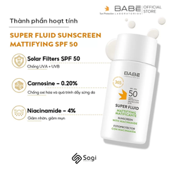 Kem chống nắng kiểm soát dầu BABE Super Fluid Mattifying sunscreen SPF 50