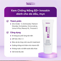 Kem Chống Nắng Phổ Rộng nâng tone Innoskin B3 tím Suncream SPF50+ PA++++ 50ml ( dành cho da dầu mụn )