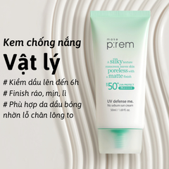 Kem Chống Nắng Nâng Tone, Kiềm Dầu Make P:rem UV Defense Me No Sebum 50ml