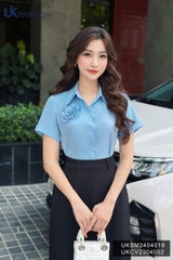 Sơ mi dáng croptop cổ đức hoa ngực duyên dáng, hợp thời trang, hiện đại UKSM2404019