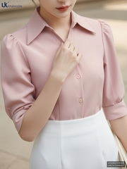 Sơ mi V cổ tay lỡ thanh lịch, dịu dàng UKSM2508008