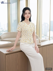 Sơ mi hoa cổ bèo dọc nẹp UKSM2606007 ( Áo rời ko kèm CV/QU/PK)