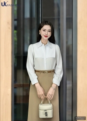 Áo sơ mi cổ đức dài tay đô ngực xinh xắn, kiểu cách UKSM2501013 ( Ko kèm CV/QU/PK )