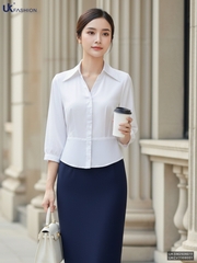 Sơ mi cổ đức V bản gấu che khuyết điểm tốt UKSM2506011