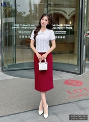 Áo Sơ Mi Cổ Sen Vai Bồng Ly Dọc UK Fashion Công Sở Nữ Thanh Lịch Vải Mềm Mịn UKSM2405005