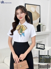 Áo Sơ Mi Cổ Đức Dáng Suông Tay Cộc UK Fashion Công Sở Nữ Thanh Lịch Vải Mềm Mịn UKSM2405020
