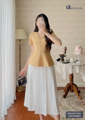 Áo Sơ Mi Peplum Là Cổ UK Fashion 4 Cúc Bọc Trẻ Trung, Sang Trọng UKFSM2301001