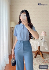 Áo Sơ Mi Cổ Đức Kẻ Vai Chờm UK Fashion Đẹp, Mát UKSM2305001