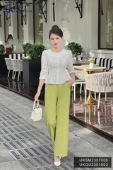 Áo Sơ Mi Cổ Tròn Nơ Nhún Eo UK Fashion Tiểu Thư, Sang Chảnh UKSM2307006