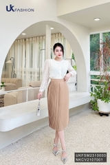 Áo Sơ Mi Tơ Hoa Nẹp Cổ Tròn UK Fashion Tiểu Thư, Nữ Tính UKFSM2310003