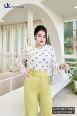 Áo Sơ Mi Tơ Hoa Nẹp Cổ Tròn UK Fashion Tiểu Thư, Nữ Tính UKFSM2310003