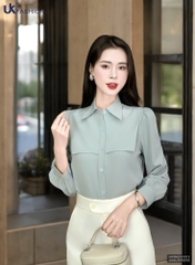 Áo sơ mi cổ đức dài tay đô ngực xinh xắn, kiểu cách UKSM2501013 ( Ko kèm CV/QU/PK )