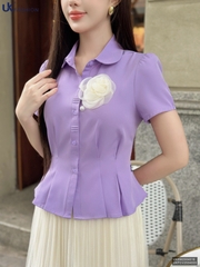 Sơ mi cổ đức súp kép dễ mặc, điệu đà UKSM2504019