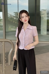 Sơ mi hoạ tiết bo gấu V cổ xinh xắn, mềm nhẹ UKSM2505020