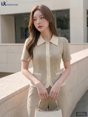 Sơ mi kẻ phối cổ nẹp tạo kiểu điểm nhấn mới xinh yêu UKSM2601001