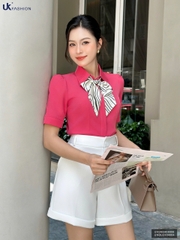 Sơ mi ngắn tay mí lá cổ đơn giản mà xinh xắn UKSM2408006