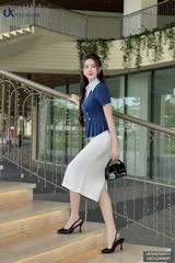 Sơ mi phối cổ vạt chéo xếp UKSM2504011