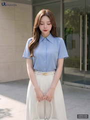 Sơ mi cổ đức cộc tay xếp vai cơ bản nhẹ nhàng khác biệt UKSM2512005