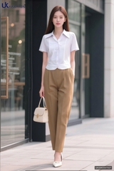 Sơ mi cổ V lá bo gấu trơn UKSM2507027