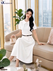 Set áo Linen cổ sen + chân váy xếp UKBD2605001 ( Bao gồm cả áo và chân váy )