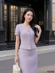 Set cổ tim + chân váy a dài thanh lịch, dễ mặc UKBD2601002