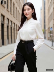 Sơ mi cổ đức dài tay nẹp kiểu công sở nữ, thoáng mát, lịch sự UKSM2507031