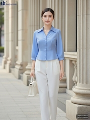 Sơ mi cổ đức V bản gấu che khuyết điểm tốt UKSM2506011