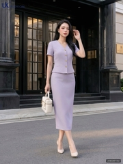 Set cổ tim + chân váy a dài thanh lịch, dễ mặc UKBD2601002