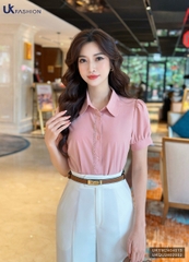 Sơ mi cổ sen kê ren nẹp xinh xắn, điệu đà, hợp dáng cơ bản UKSM2404013