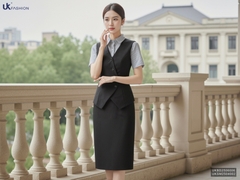 Set gile vạt chéo cúc + chân váy sang xịn, lịch sự UKBD2506006