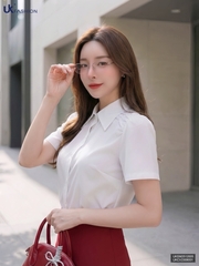 Sơ mi cổ đức cộc tay xếp vai cơ bản nhẹ nhàng khác biệt UKSM2512005