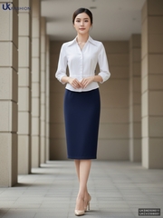 Sơ mi cổ đức V bản gấu che khuyết điểm tốt UKSM2506011