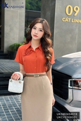 Sơ mi dáng croptop cổ đức hoa ngực duyên dáng, hợp thời trang, hiện đại UKSM2404019