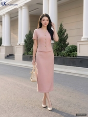 Set cổ tim + chân váy a dài thanh lịch, dễ mặc UKBD2601002