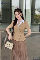 Sơ mi phối cổ vạt chéo xếp UKSM2504011