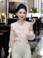 Sơ mi hoa bèo cổ cúc nẹp, kiểu dáng mới, mềm mịn UKSM2502011