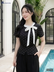 Sơ mi chấm bi nơ cổ UKSM2606006 ( Áo rời ko kèm CV/QU/PK)